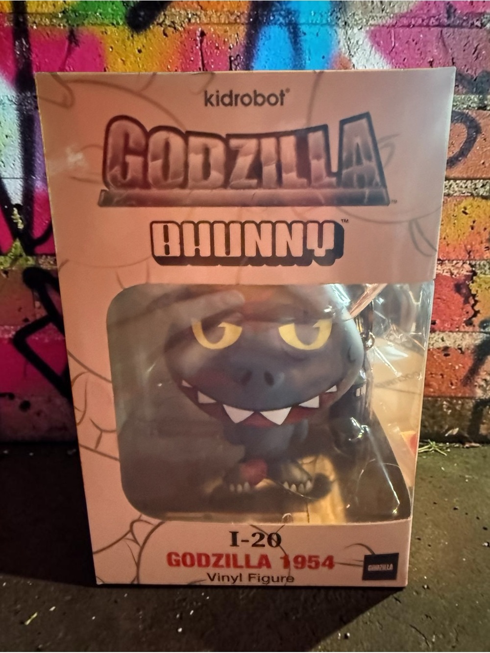 Kidrobot Godzilla 1954 Qhunny Vinyl Figure - Gray with Yellow Eyes